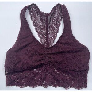 Trillium Lace Bra Womens Size Small S Burgundy Racerback Floral Ladies